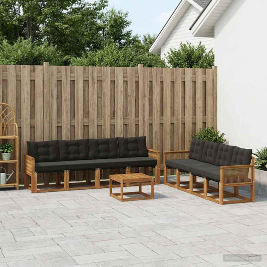 Set di divani da esterno con cuscino 9 pcs Naturale e Nero