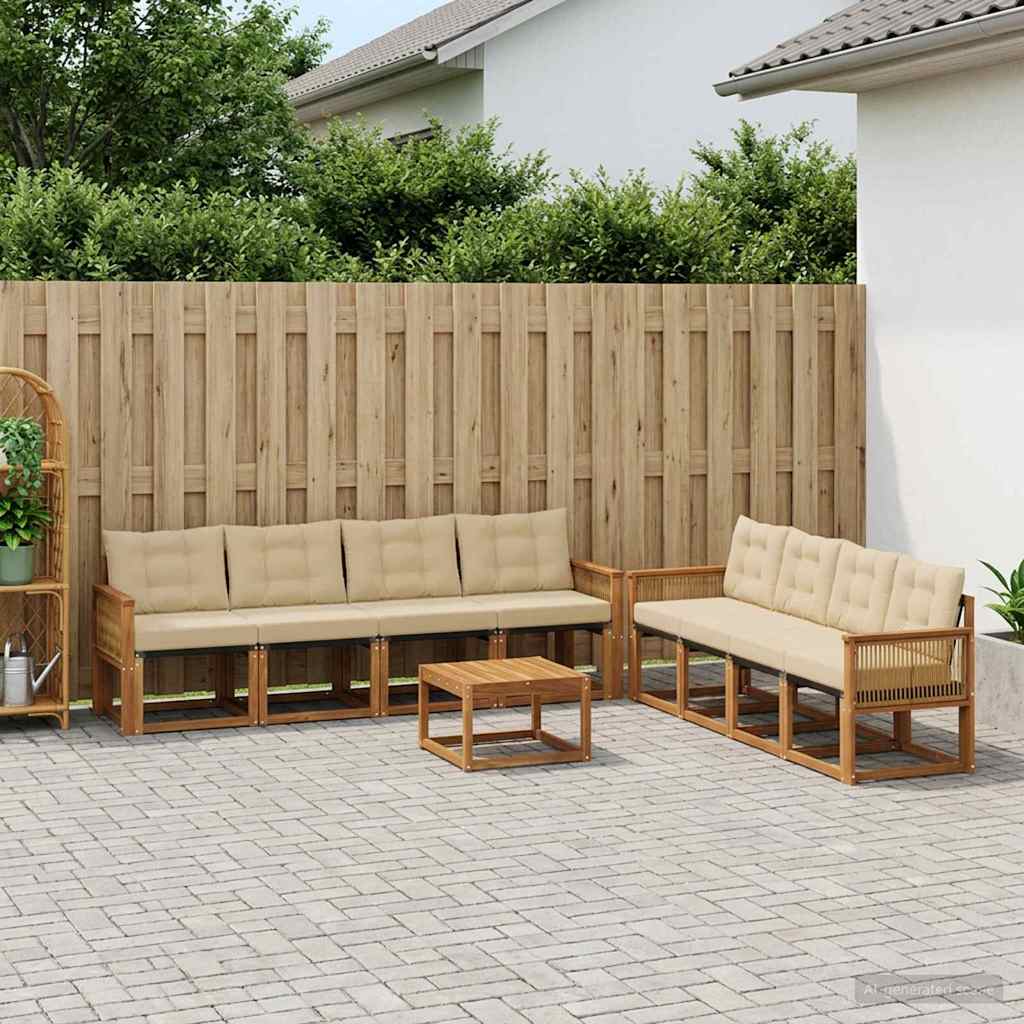 Set di divani da esterno con cuscino 9 pcs Naturale e Beige