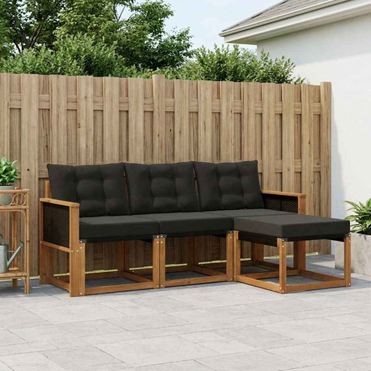 Set di divani da esterno con cuscino 4 pcs Naturale e Nero | homemem39