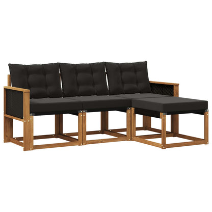 Set di divani da esterno con cuscino 4 pcs Naturale e Nero | homemem39