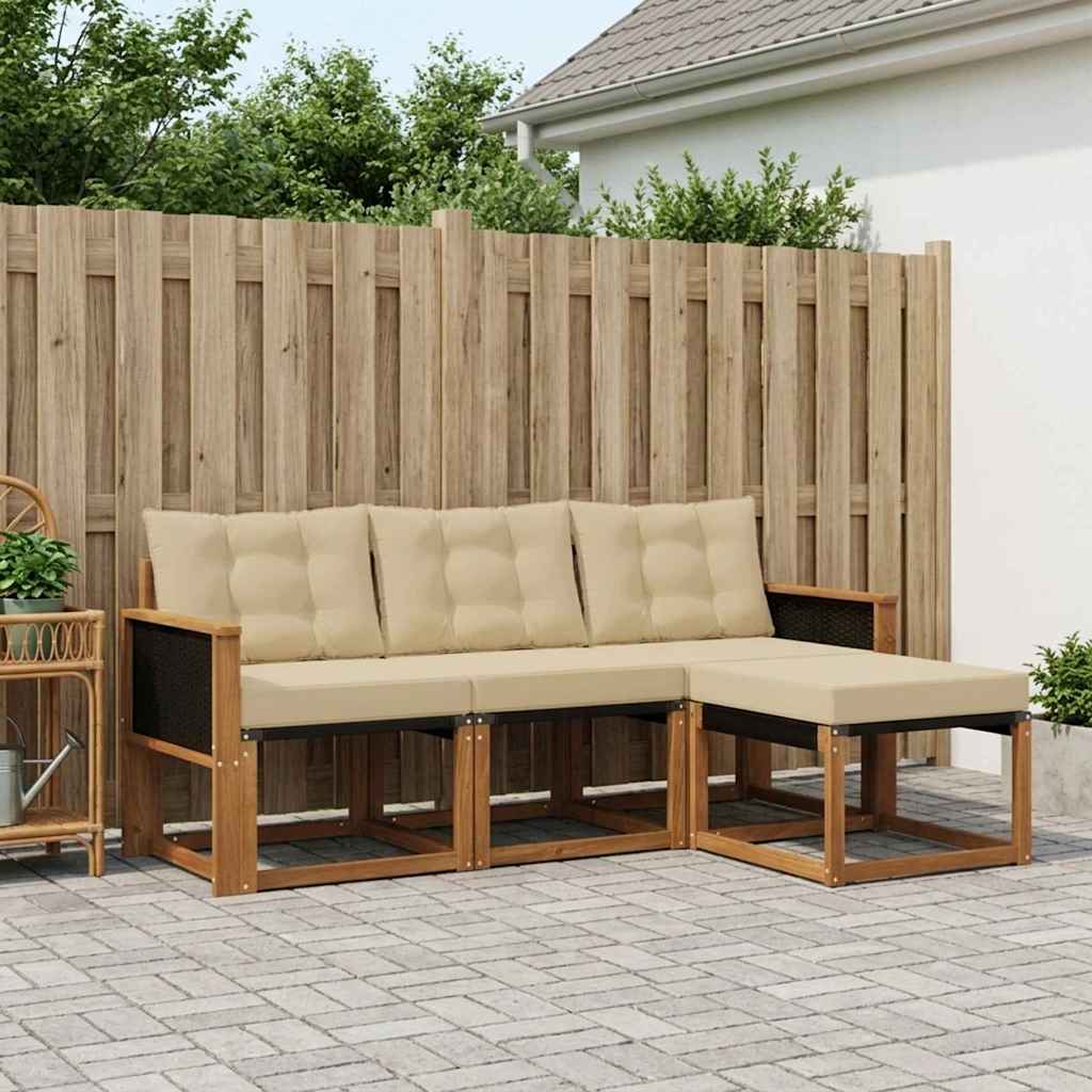 Set di divani da esterno con cuscino 4 pcs Naturale e Beige | homemem39