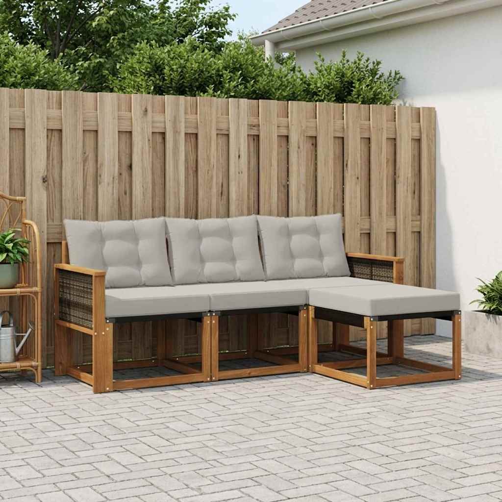 Set di divani da esterno 4 pcs Naturale e Grigio Chiaro | homemem39
