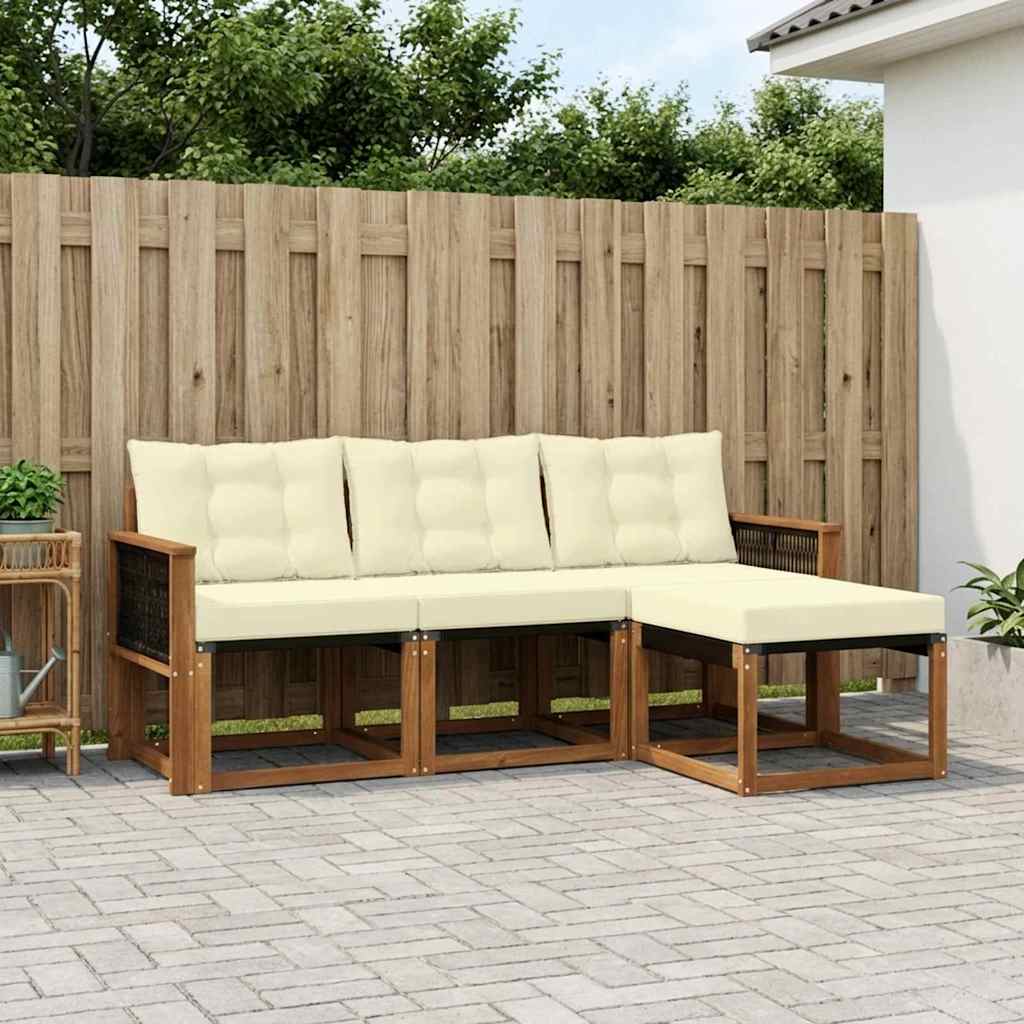 Set di divani da esterno con cuscino 4 pcs Naturale e Crema | homemem39