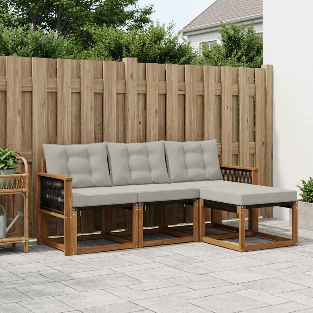 Set di divani da esterno 4 pcs Naturale e Grigio Chiaro | homemem39