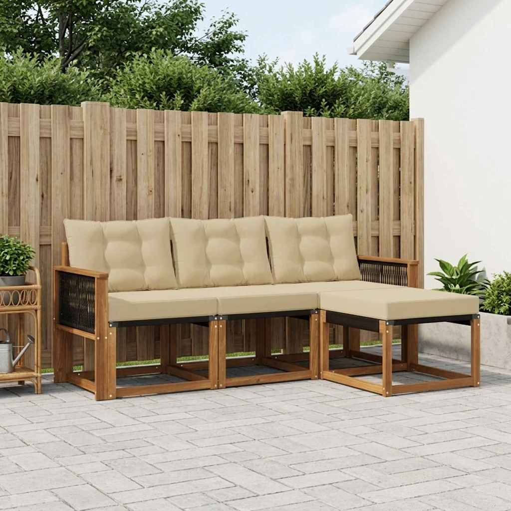 Set di divani da esterno con cuscino 4 pcs Naturale e Beige | homemem39