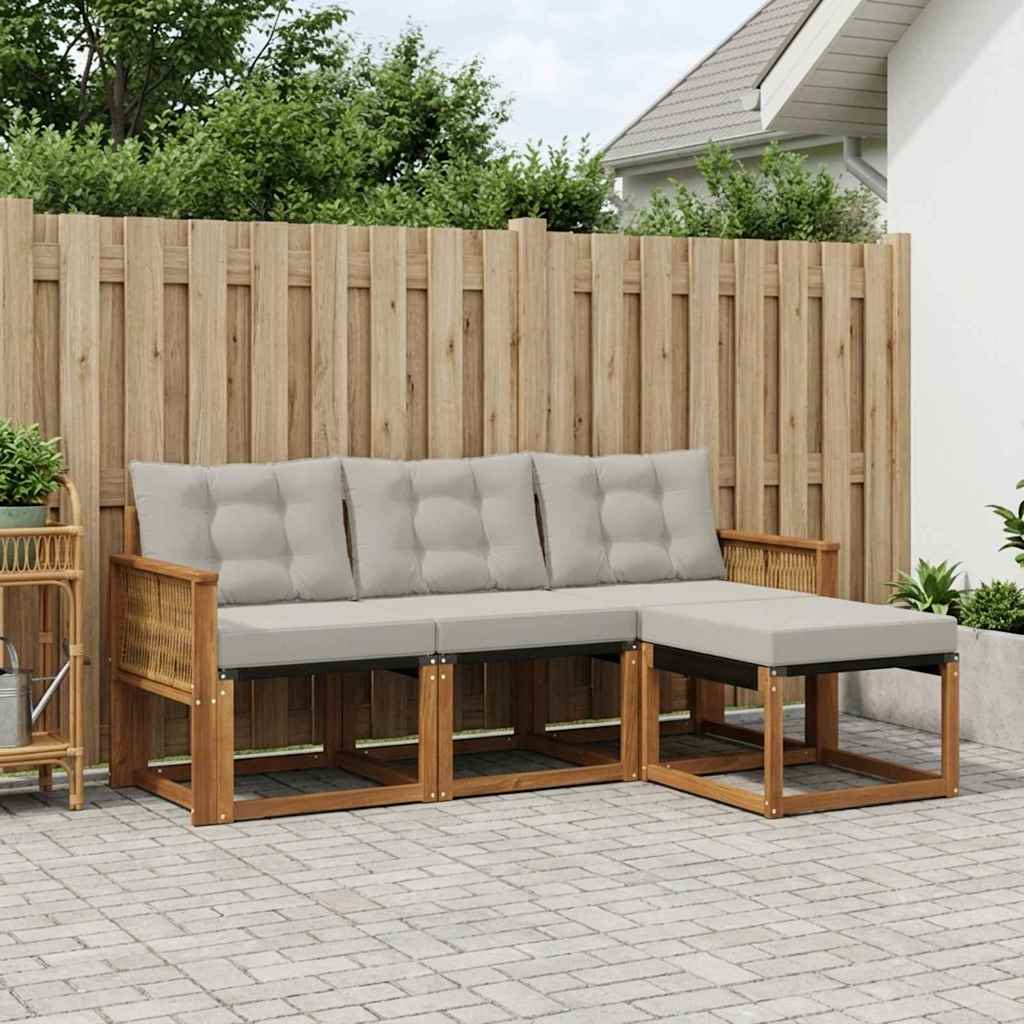 Set di divani da esterno 4 pcs Naturale e Grigio Chiaro | homemem39