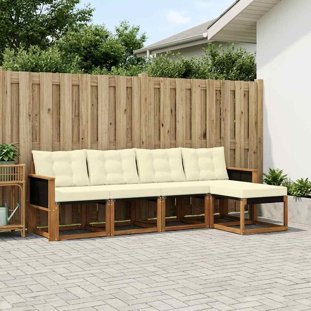 Set di divani da esterno con cuscino 5 pcs Naturale e Crema | homemem39