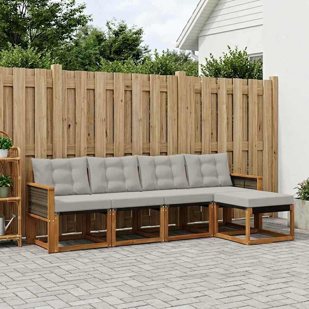Set di divani da esterno 5 pcs Naturale e Grigio Chiaro | homemem39