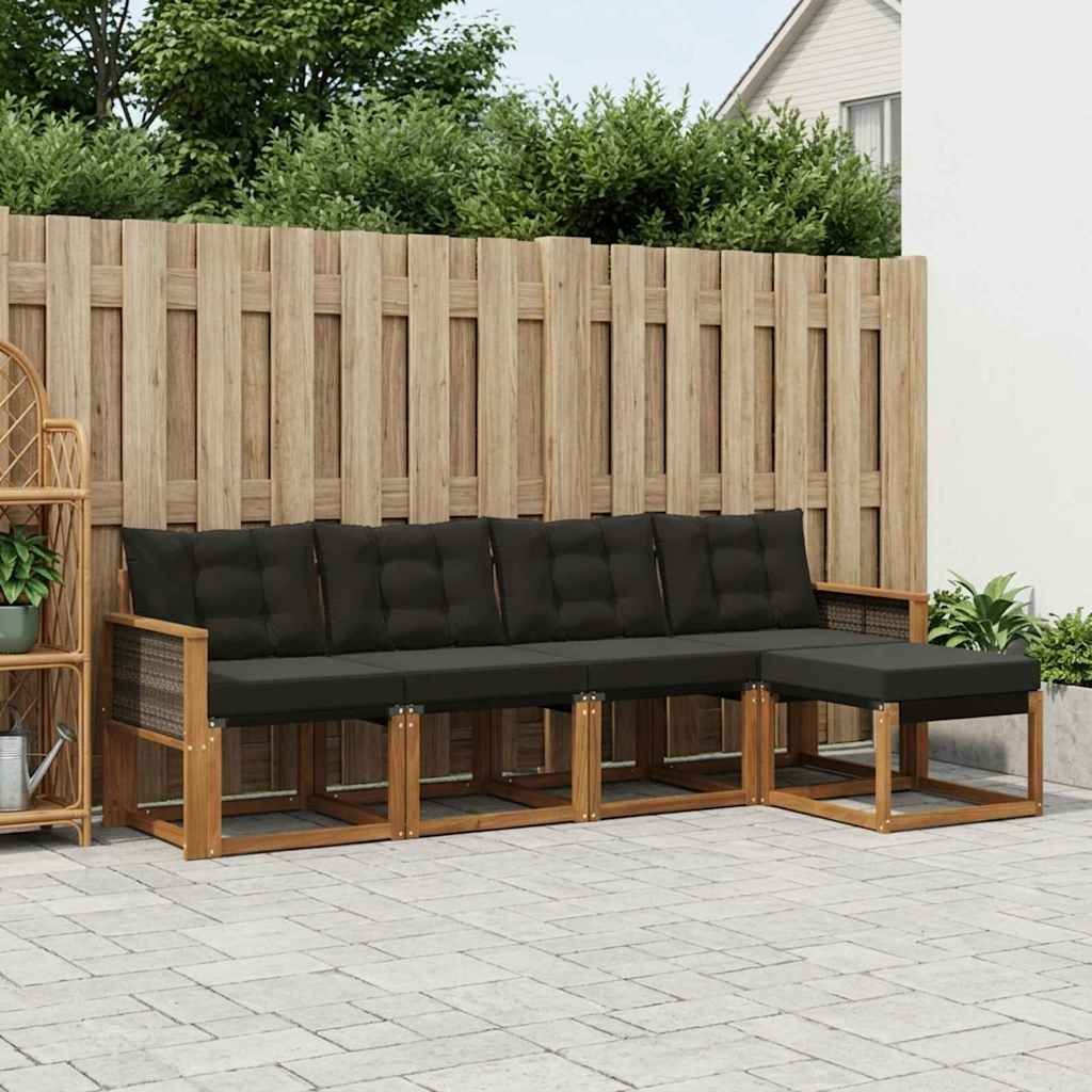 Set di divani da esterno con cuscino 5 pcs Naturale e Nero | homemem39