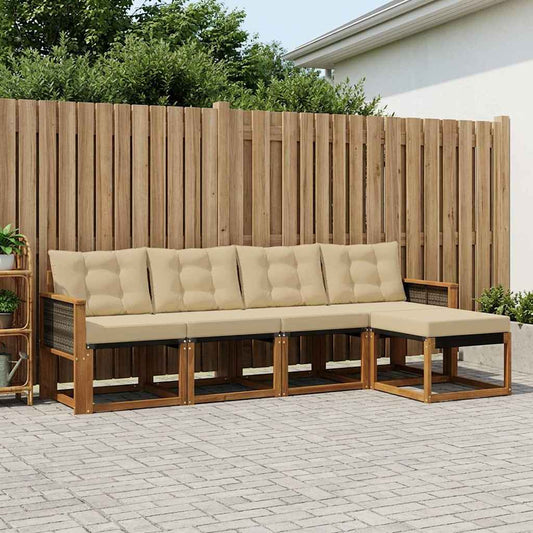Set di divani da esterno con cuscino 5 pcs Naturale e Beige | homemem39