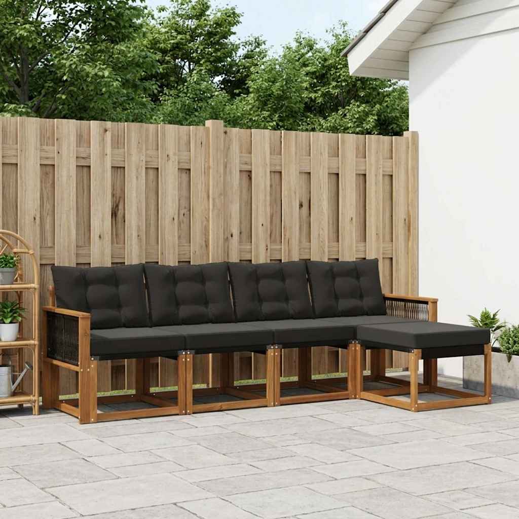 Set di divani da esterno con cuscino 5 pcs Naturale e Nero | homemem39