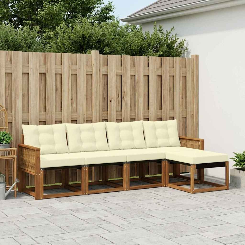 Set di divani da esterno con cuscino 5 pcs Naturale e Crema | homemem39