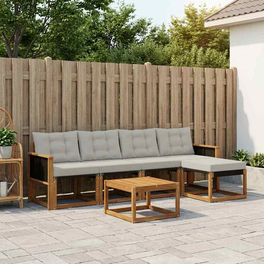 Set di divani da esterno 6 pcs Naturale e Grigio Chiaro