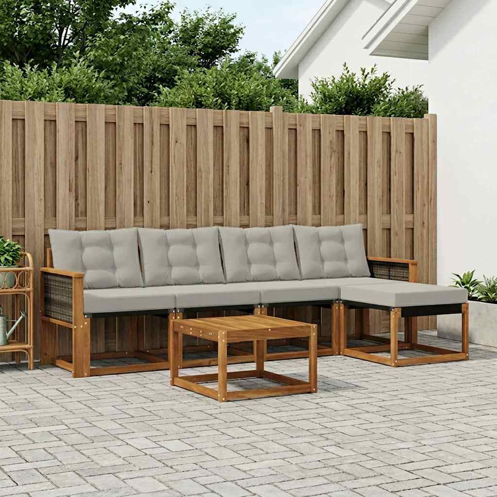 Set di divani da esterno 6 pcs Naturale e Grigio Chiaro | homemem39