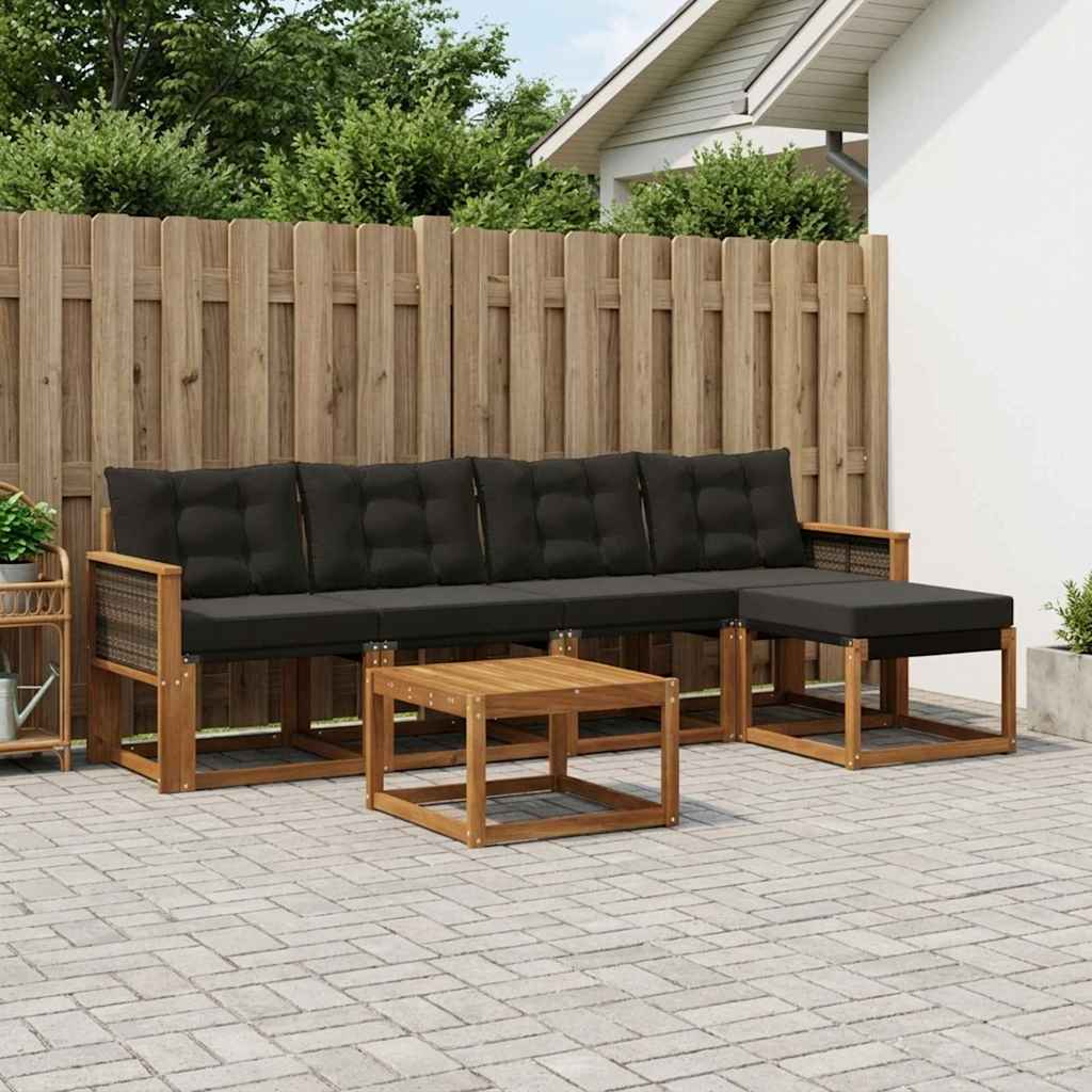 Set di divani da esterno con cuscino 6 pcs Naturale e Nero | homemem39