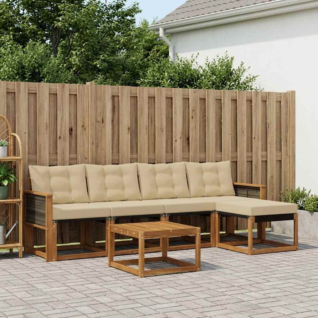 Set di divani da esterno con cuscino 6 pcs Naturale e Beige | homemem39
