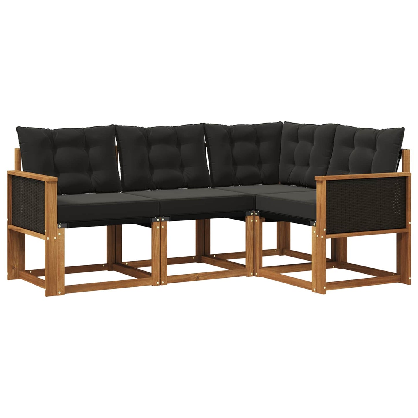 Set di divani da esterno con cuscino 4 pcs Naturale e Nero
