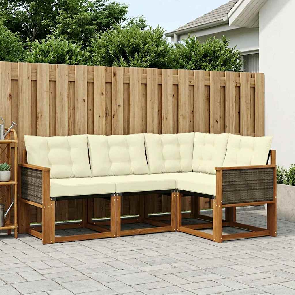 Set di divani da esterno con cuscino 4 pcs Naturale e Crema