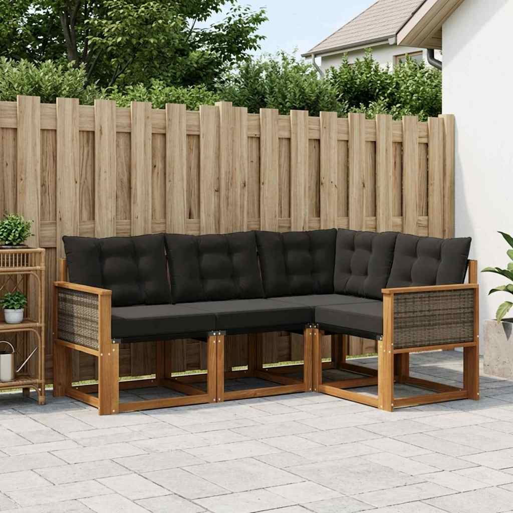 Set di divani da esterno con cuscino 4 pcs Naturale e Nero