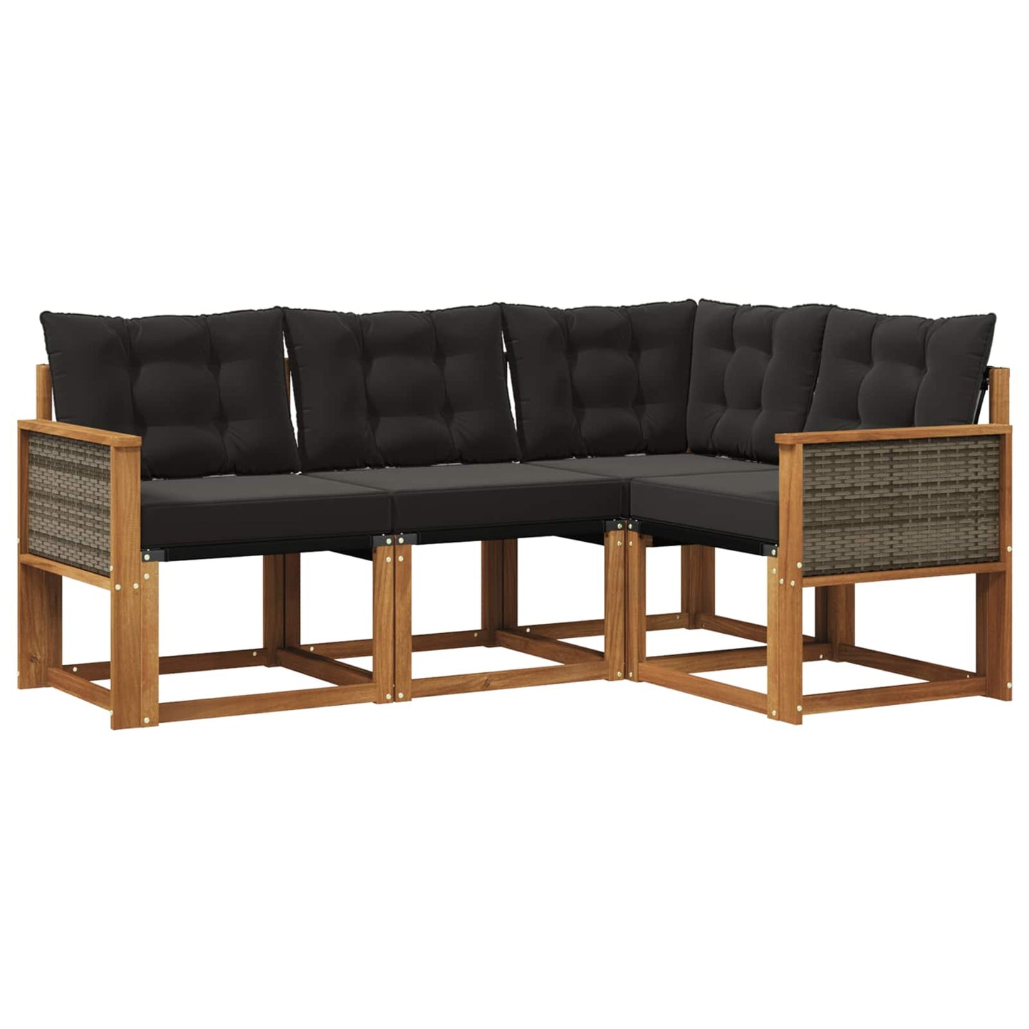 Set di divani da esterno con cuscino 4 pcs Naturale e Nero