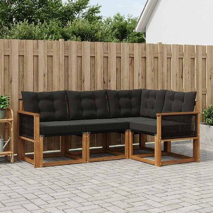 Set di divani da esterno con cuscino 4 pcs Naturale e Nero