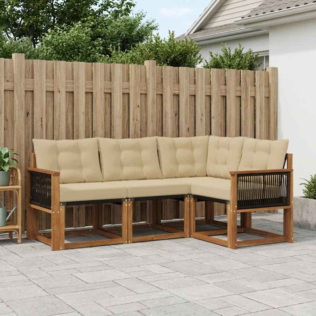 Set di divani da esterno con cuscino 4 pcs Naturale e Beige | homemem39