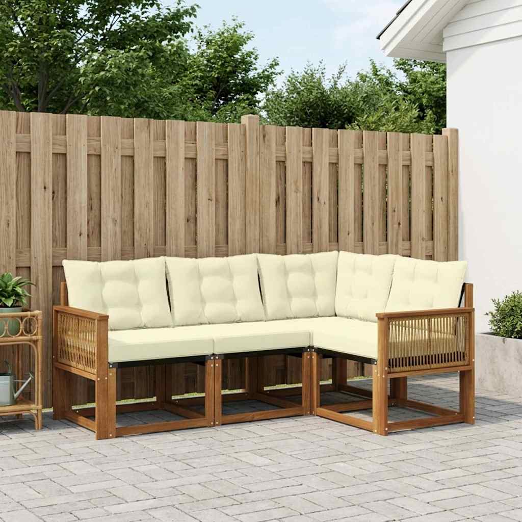 Set di divani da esterno con cuscino 4 pcs Naturale e Crema