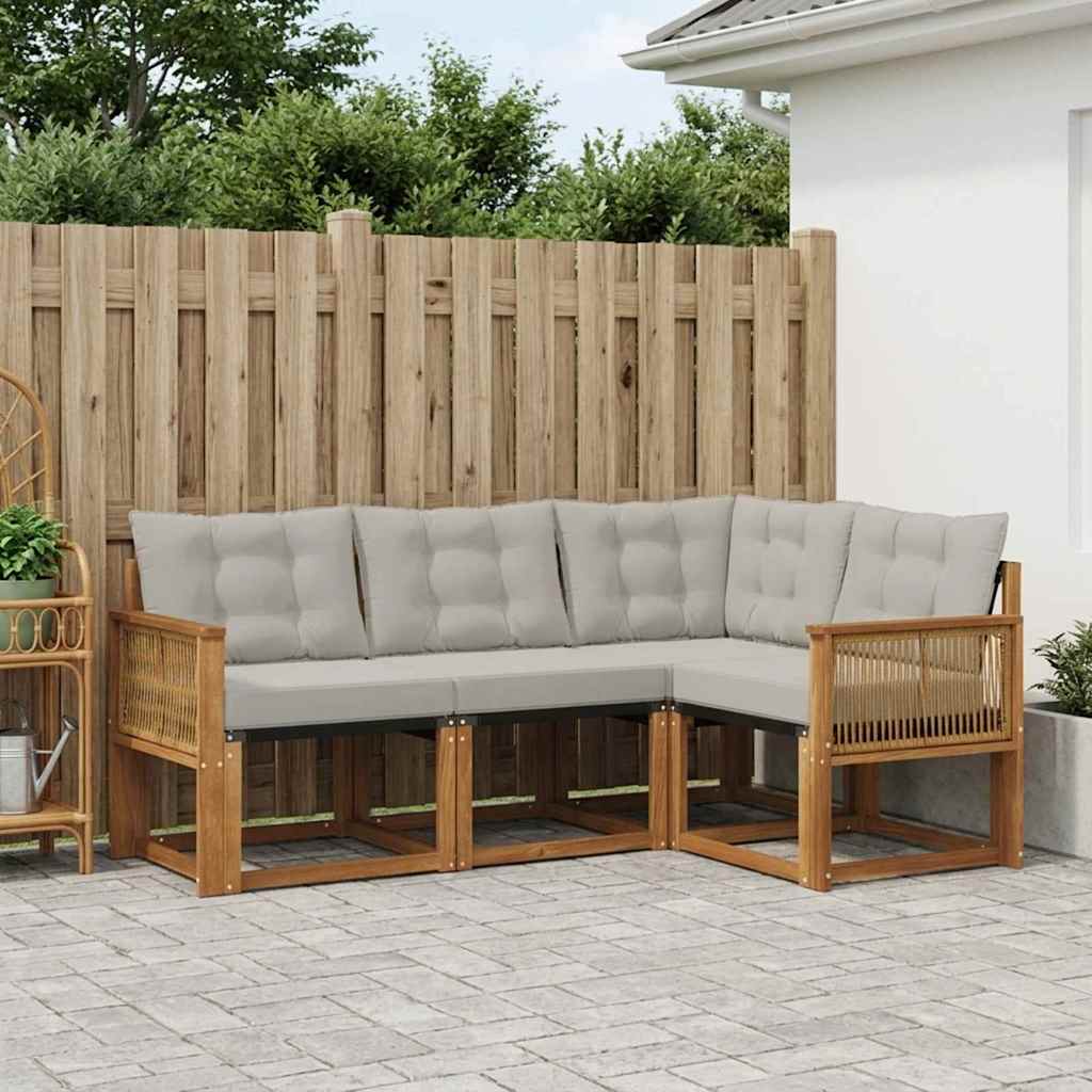 Set di divani da esterno 4 pcs Naturale e Grigio Chiaro | homemem39