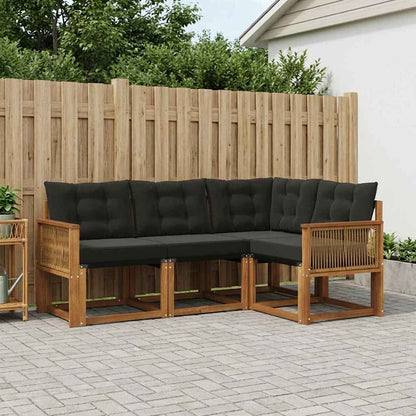 Set di divani da esterno con cuscino 4 pcs Naturale e Nero | homemem39