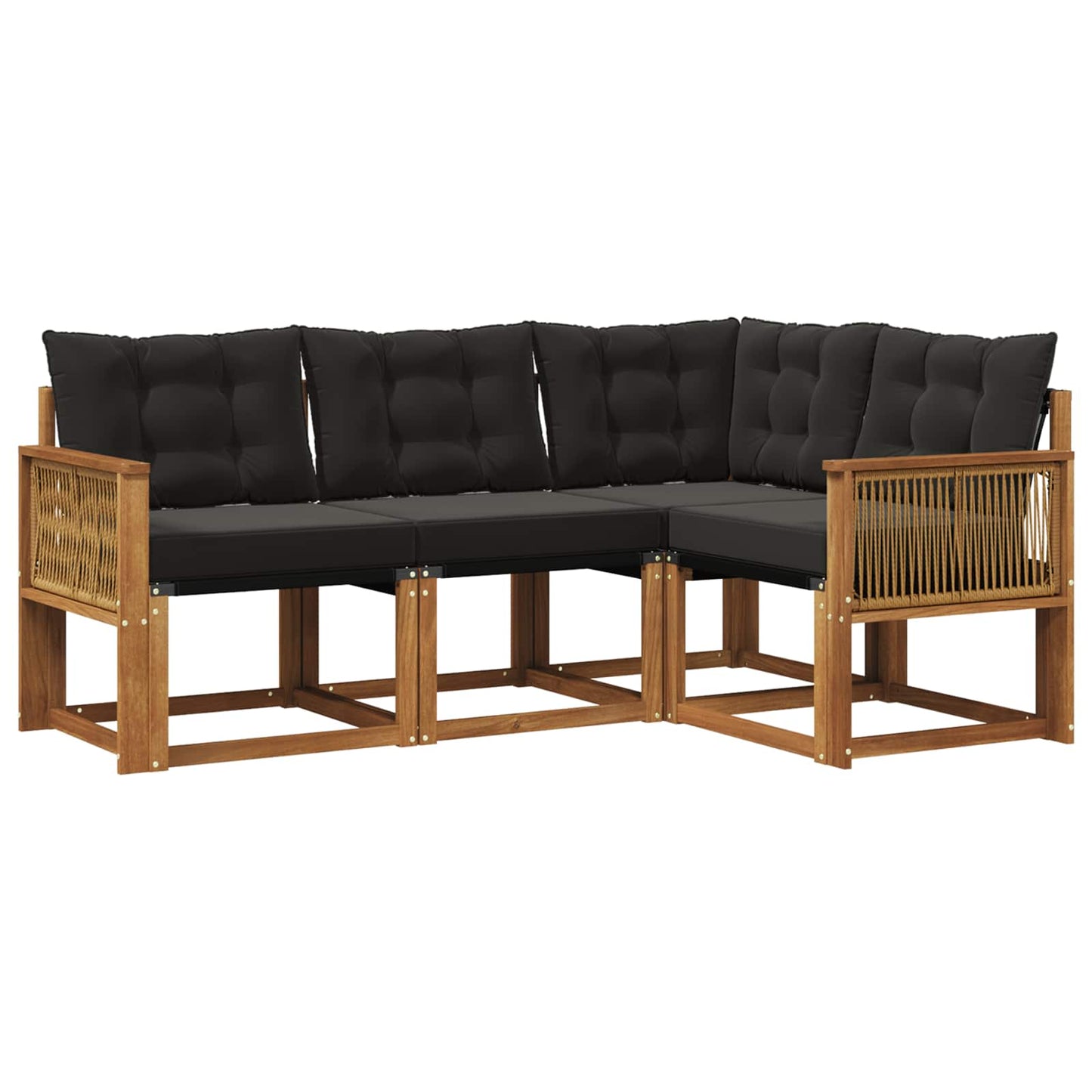 Set di divani da esterno con cuscino 4 pcs Naturale e Nero | homemem39