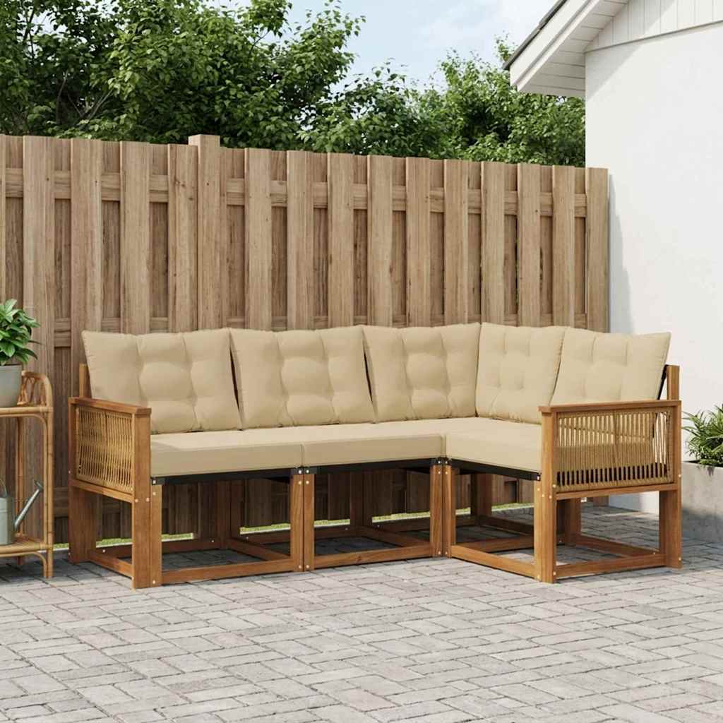 Set di divani da esterno con cuscino 4 pcs Naturale e Beige | homemem39