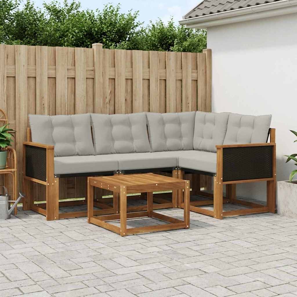 Set di divani da esterno 5 pcs Naturale e Grigio Chiaro | homemem39