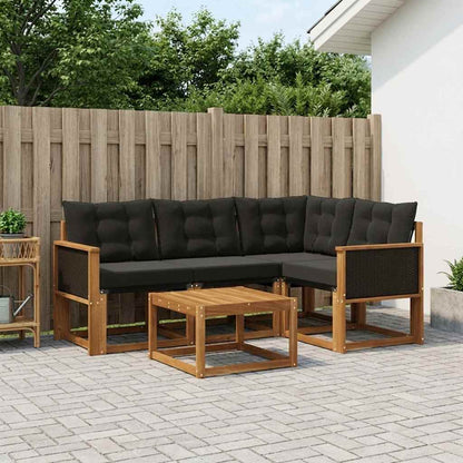 Set di divani da esterno con cuscino 5 pcs Naturale e Nero
