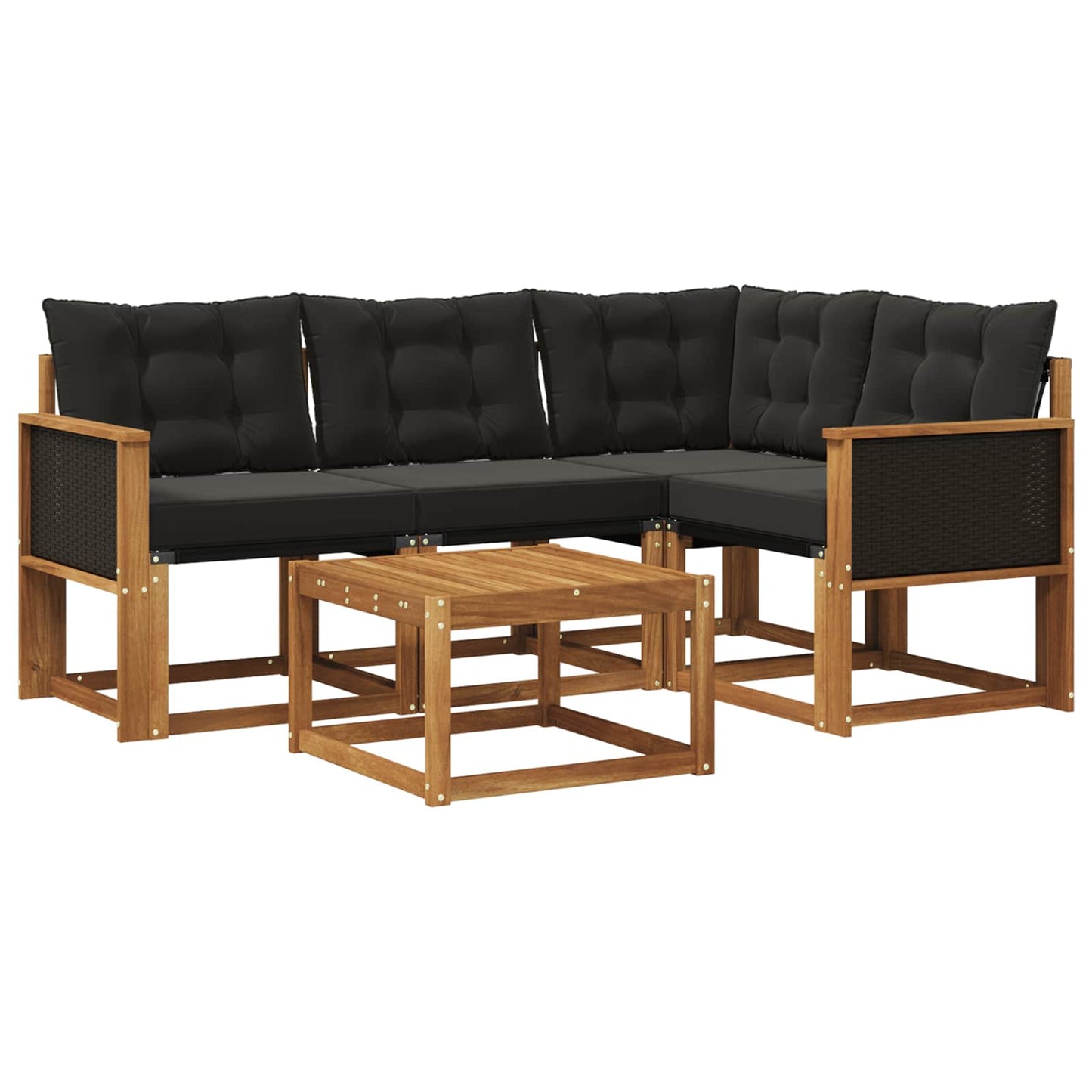 Set di divani da esterno con cuscino 5 pcs Naturale e Nero