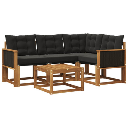 Set di divani da esterno con cuscino 5 pcs Naturale e Nero