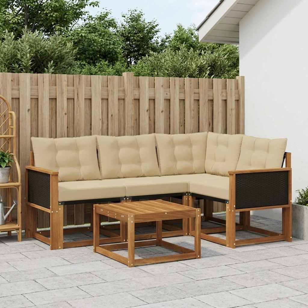 Set di divani da esterno con cuscino 5 pcs Naturale e Beige | homemem39