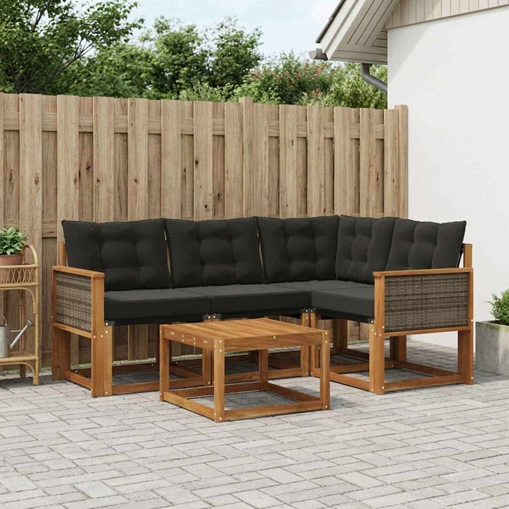 Set di divani da esterno con cuscino 5 pcs Naturale e Nero