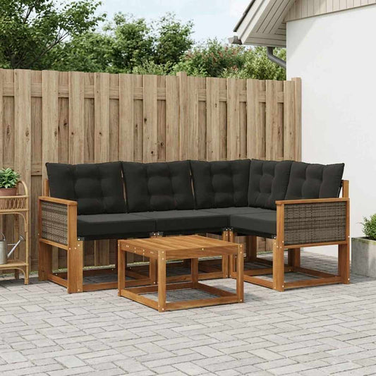 Set di divani da esterno con cuscino 5 pcs Naturale e Nero