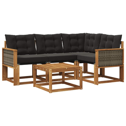 Set di divani da esterno con cuscino 5 pcs Naturale e Nero