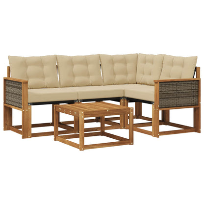Set di divani da esterno con cuscino 5 pcs Naturale e Beige | homemem39