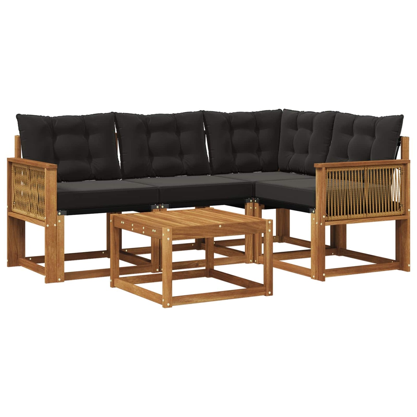 Set di divani da esterno con cuscino 5 pcs Naturale e Nero