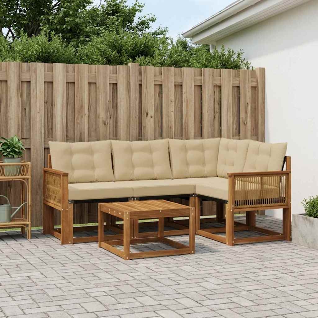 Set di divani da esterno con cuscino 5 pcs Naturale e Beige