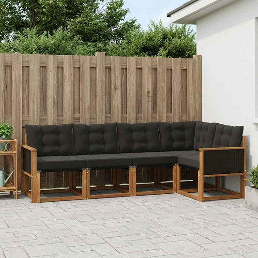 Set di divani da esterno con cuscino 5 pcs Naturale e Nero | homemem39