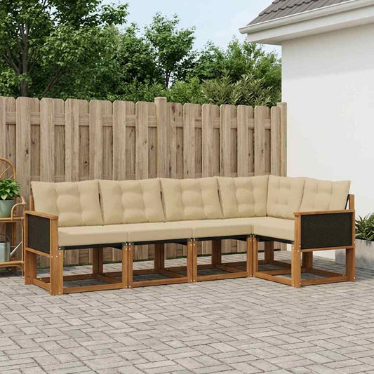 Set di divani da esterno con cuscino 5 pcs Naturale e Beige