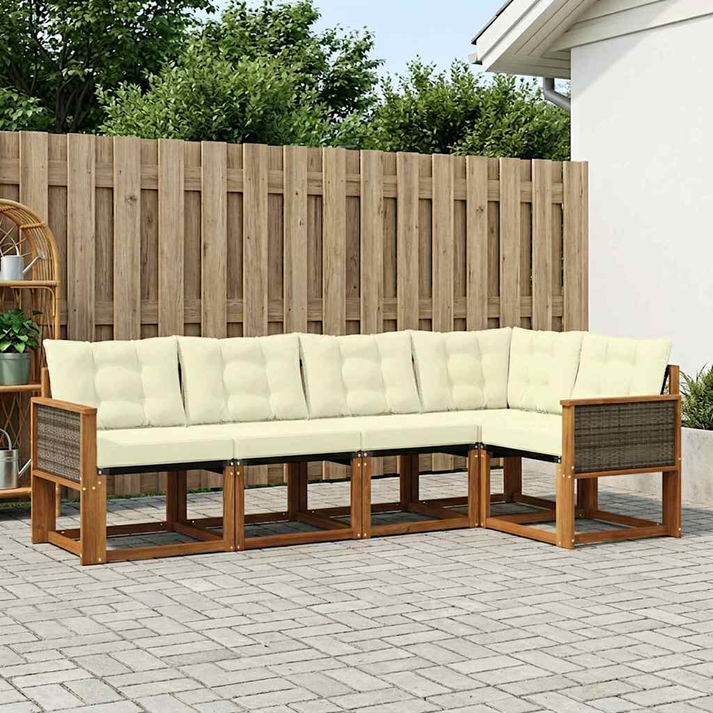 Set di divani da esterno con cuscino 5 pcs Naturale e Crema