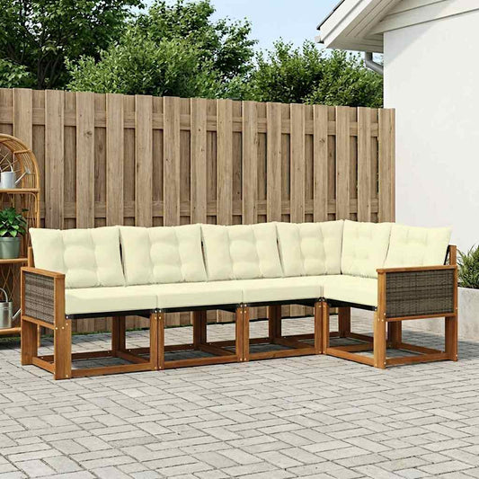 Set di divani da esterno con cuscino 5 pcs Naturale e Crema