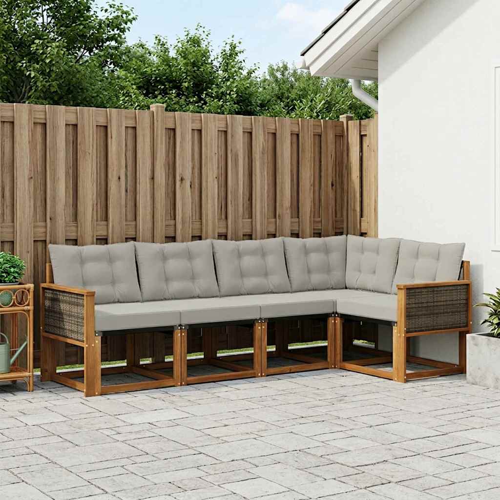 Set di divani da esterno 5 pcs Naturale e Grigio Chiaro | homemem39