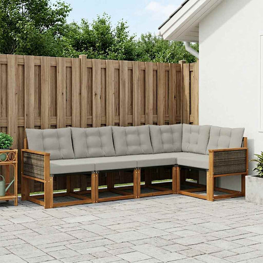 Set di divani da esterno 5 pcs Naturale e Grigio Chiaro | homemem39