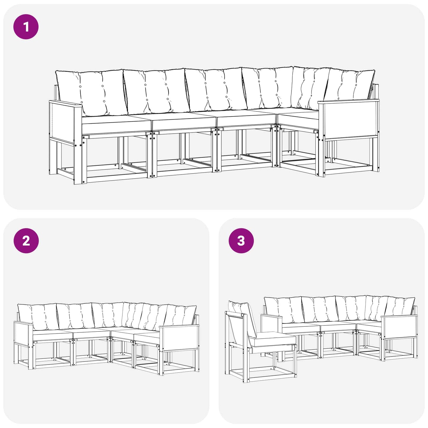 Set di divani da esterno 5 pcs Naturale e Grigio Chiaro | homemem39