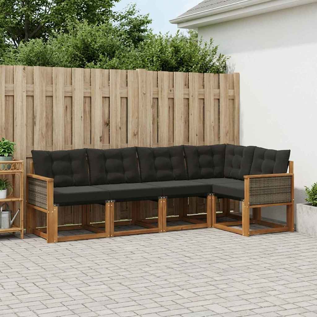 Set di divani da esterno con cuscino 5 pcs Naturale e Nero